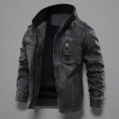 Men's Military Hooded Leather Bomber Jacket - Tactical