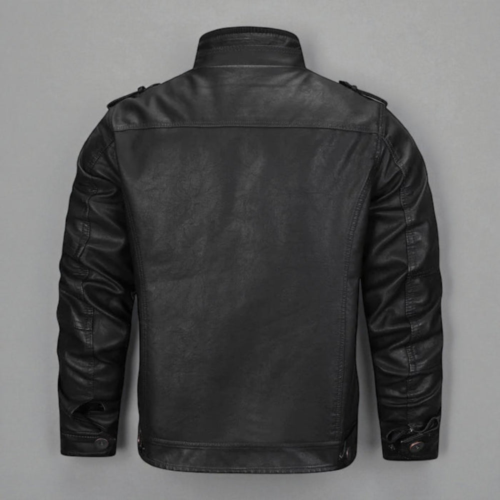 Men's Military Hooded Leather Bomber Jacket - Tactical