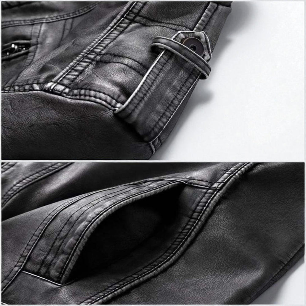 Men's Military Hooded Leather Bomber Jacket - Tactical