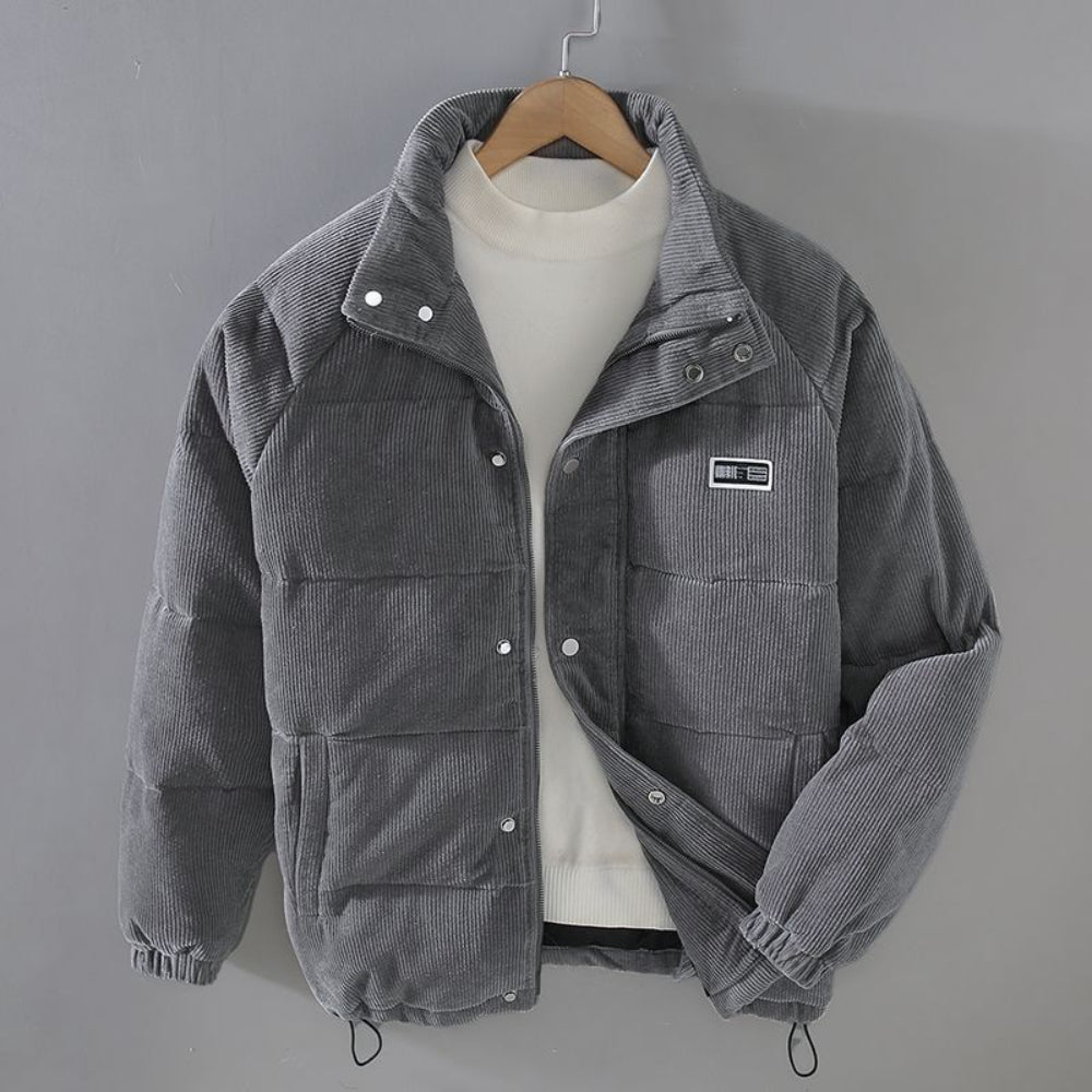 Men's Oversized Corduroy Puffer Jacket - Quilted Zip Up