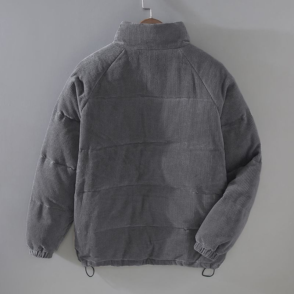 Men's Oversized Corduroy Puffer Jacket - Quilted Zip Up