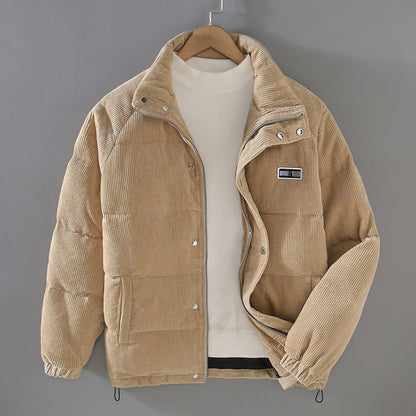 Men's Oversized Corduroy Puffer Jacket - Quilted Zip Up