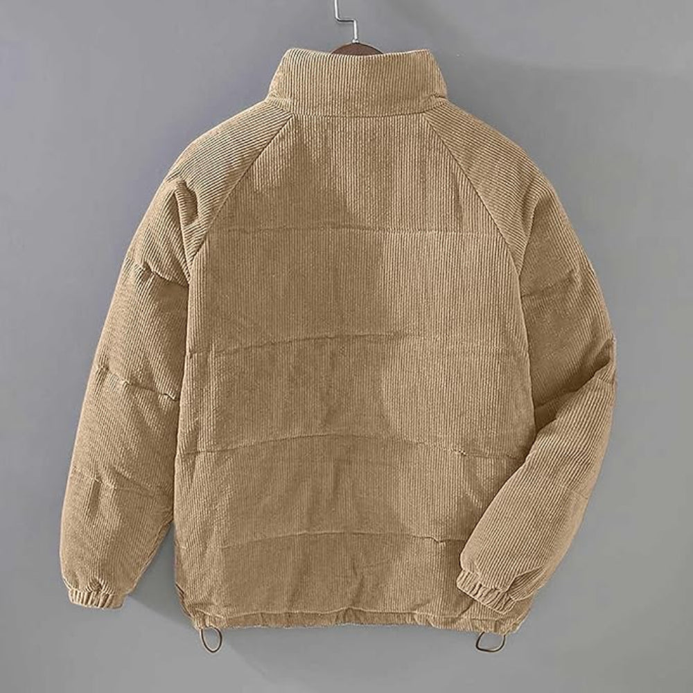 Men's Oversized Corduroy Puffer Jacket - Quilted Zip Up
