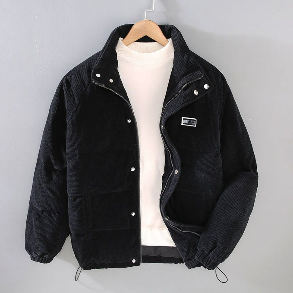 Men's Oversized Corduroy Puffer Jacket - Quilted Zip Up