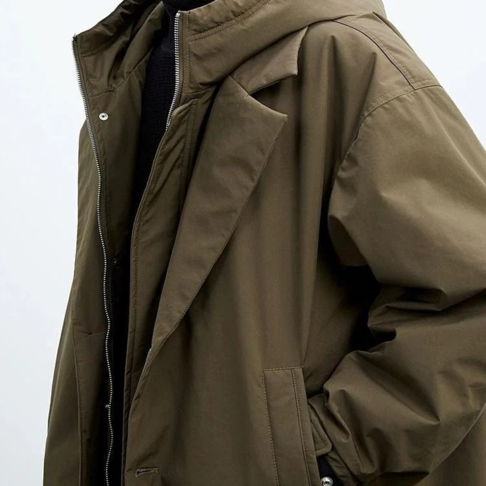Men's Oversized Long Trench Coat - Classic Button Front