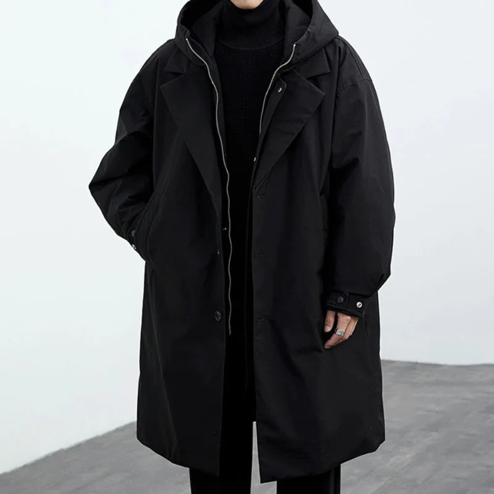 Men's Oversized Long Trench Coat - Classic Button Front