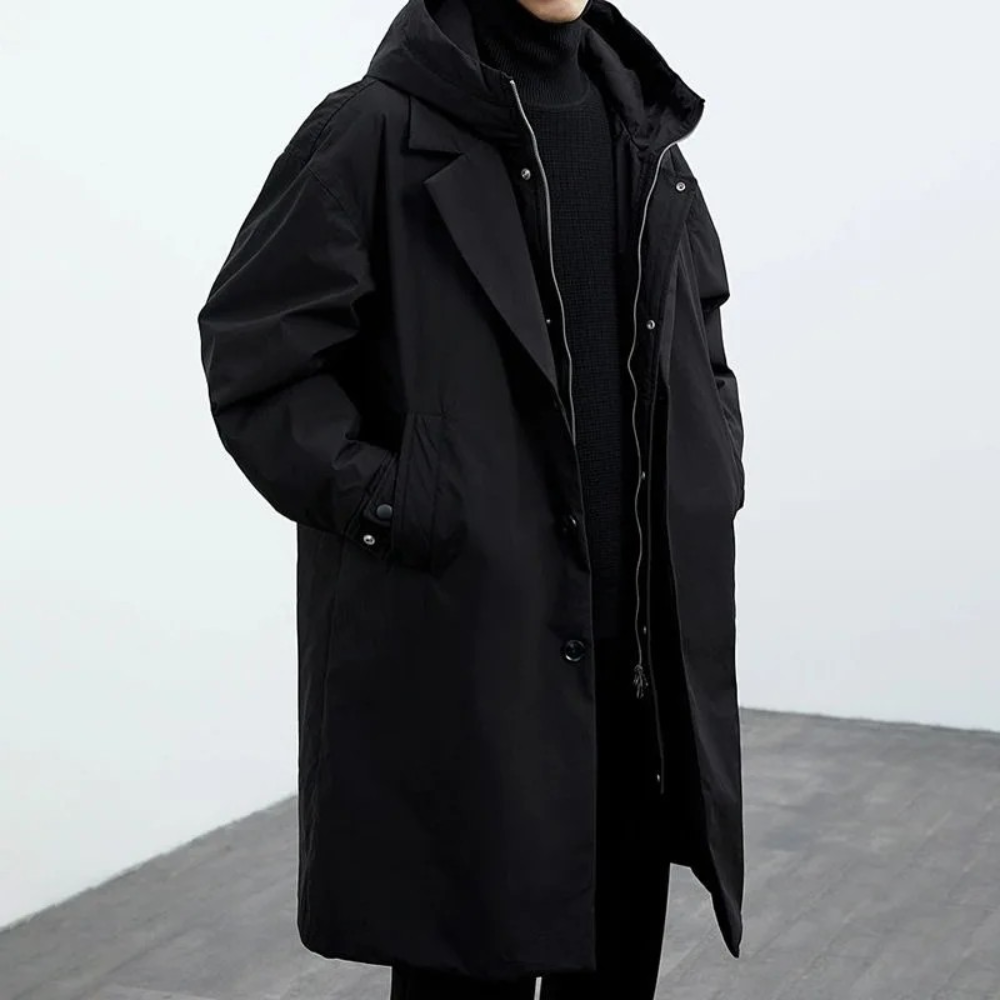 Men's Oversized Long Trench Coat - Classic Button Front