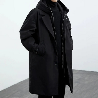 Men's Oversized Long Trench Coat - Classic Button Front