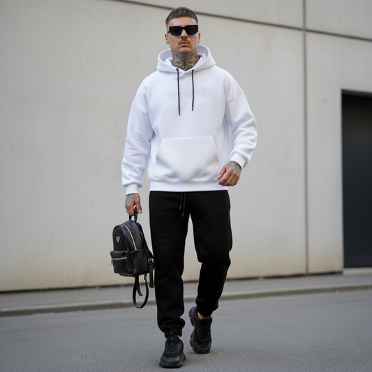 Men's Oversized Pullover Hoodie - Long Sleeve Drawstring