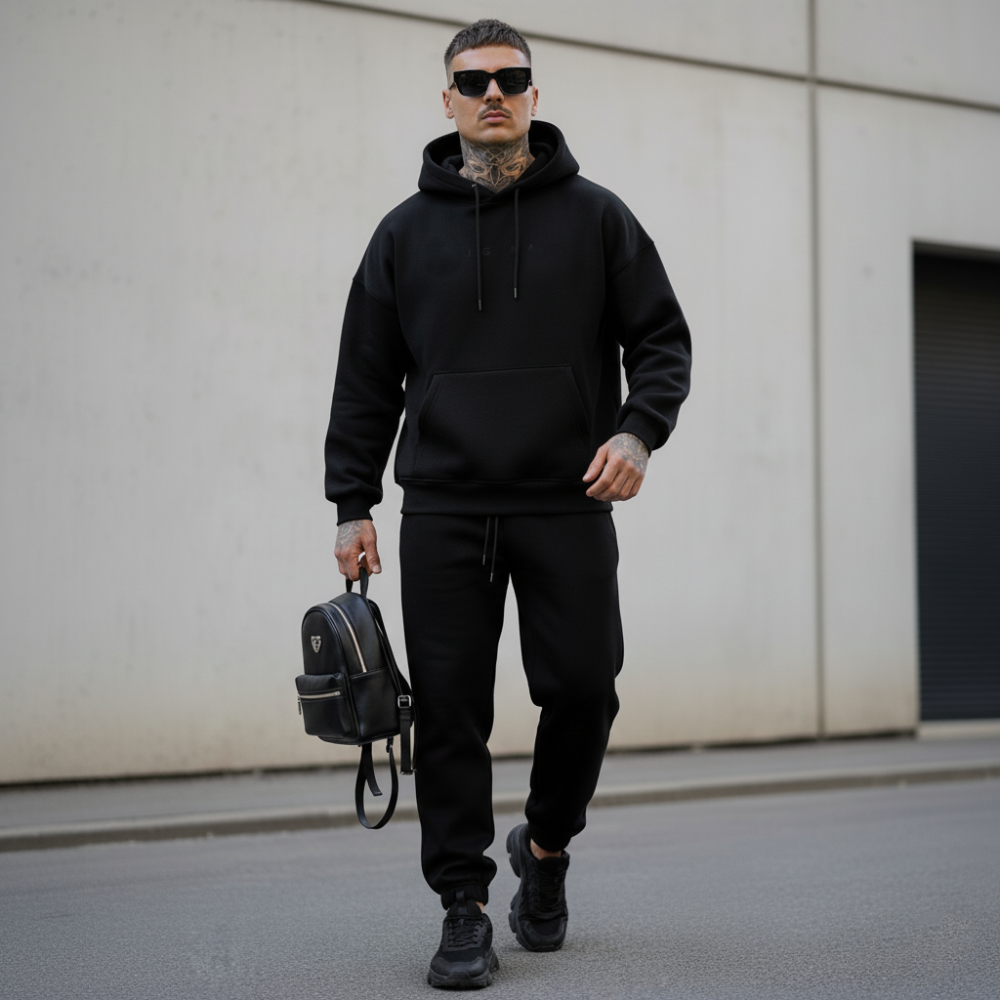 Men's Oversized Pullover Hoodie - Long Sleeve Drawstring