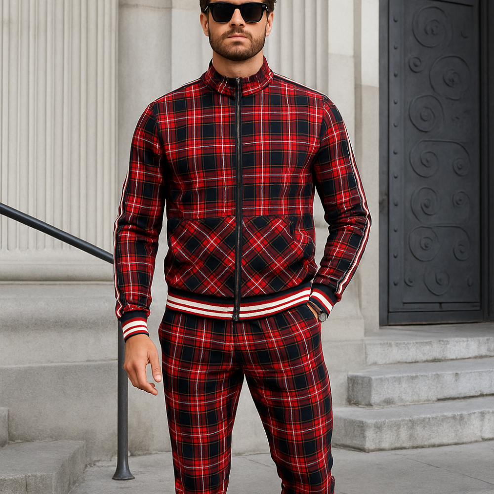 Men’s Plaid Two Piece Set | Pants and Top, Sporty
