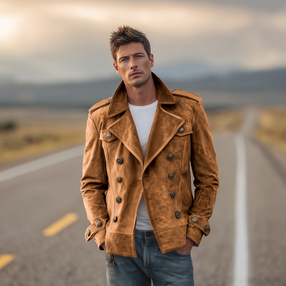 Men's Retro Western Suede Double-Breasted Jacket 6