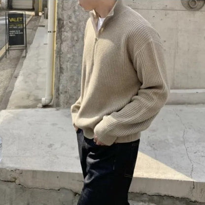 Men's Ribbed Half Zip Sweater - Long Sleeve Pullover