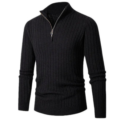 Men's Ribbed Knit Quarter Zip Sweater - Classic Long Sleeve