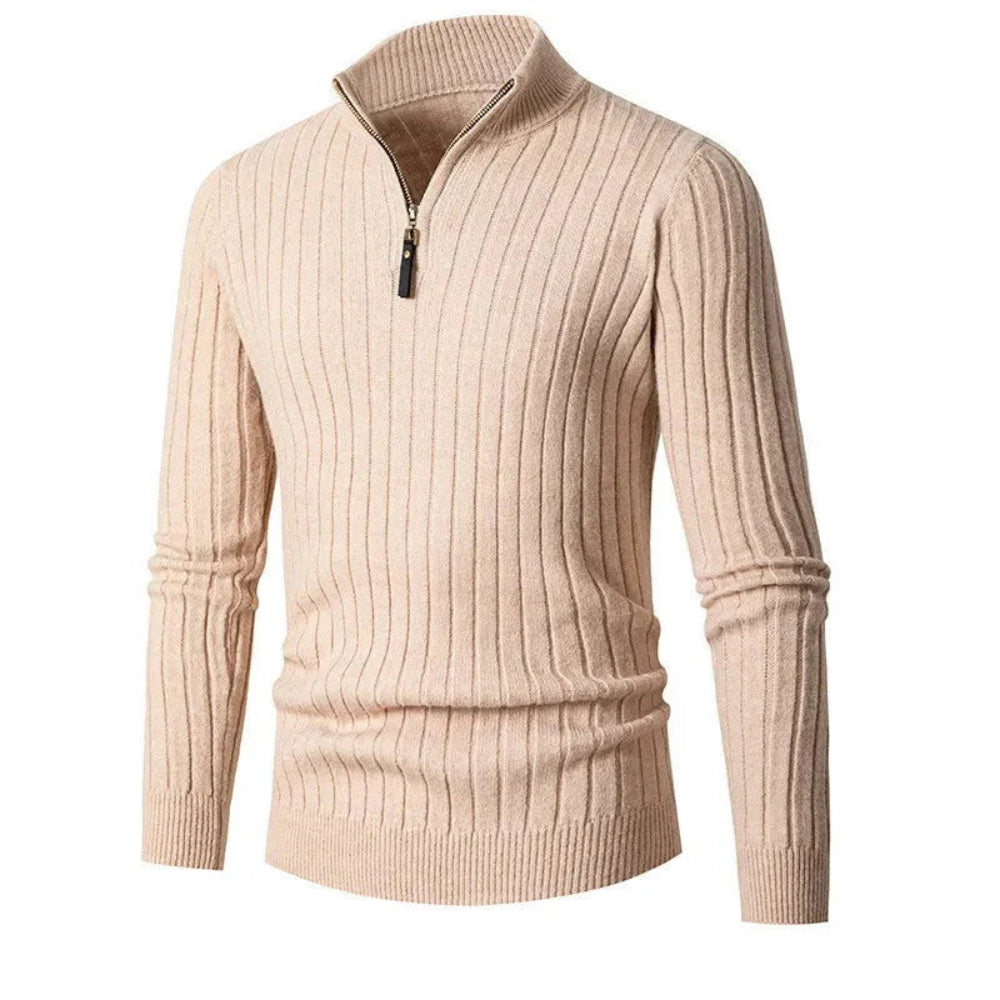 Men's Ribbed Knit Quarter Zip Sweater - Classic Long Sleeve