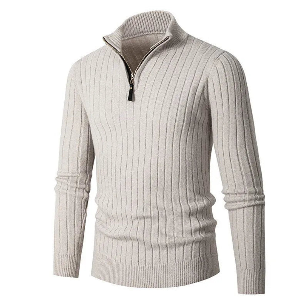 Men's Ribbed Knit Quarter Zip Sweater - Classic Long Sleeve