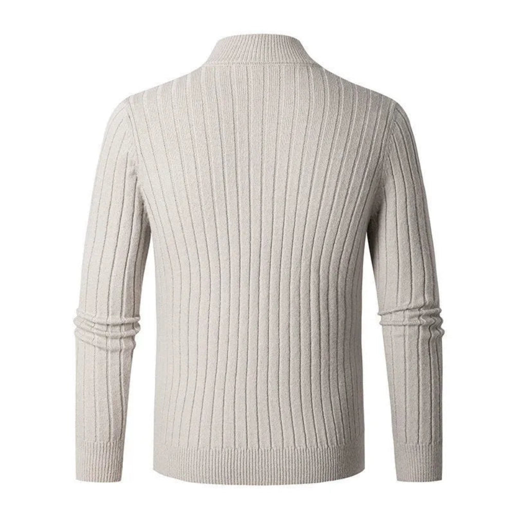 Men's Ribbed Knit Quarter Zip Sweater - Classic Long Sleeve