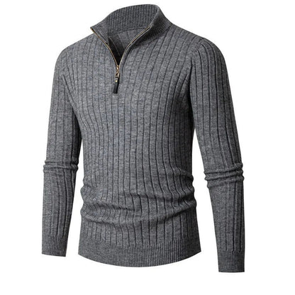Men's Ribbed Knit Quarter Zip Sweater - Classic Long Sleeve