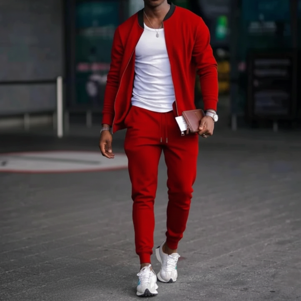 Men's Slim Fit Tracksuit Set - Zip Jacket Sport Joggers