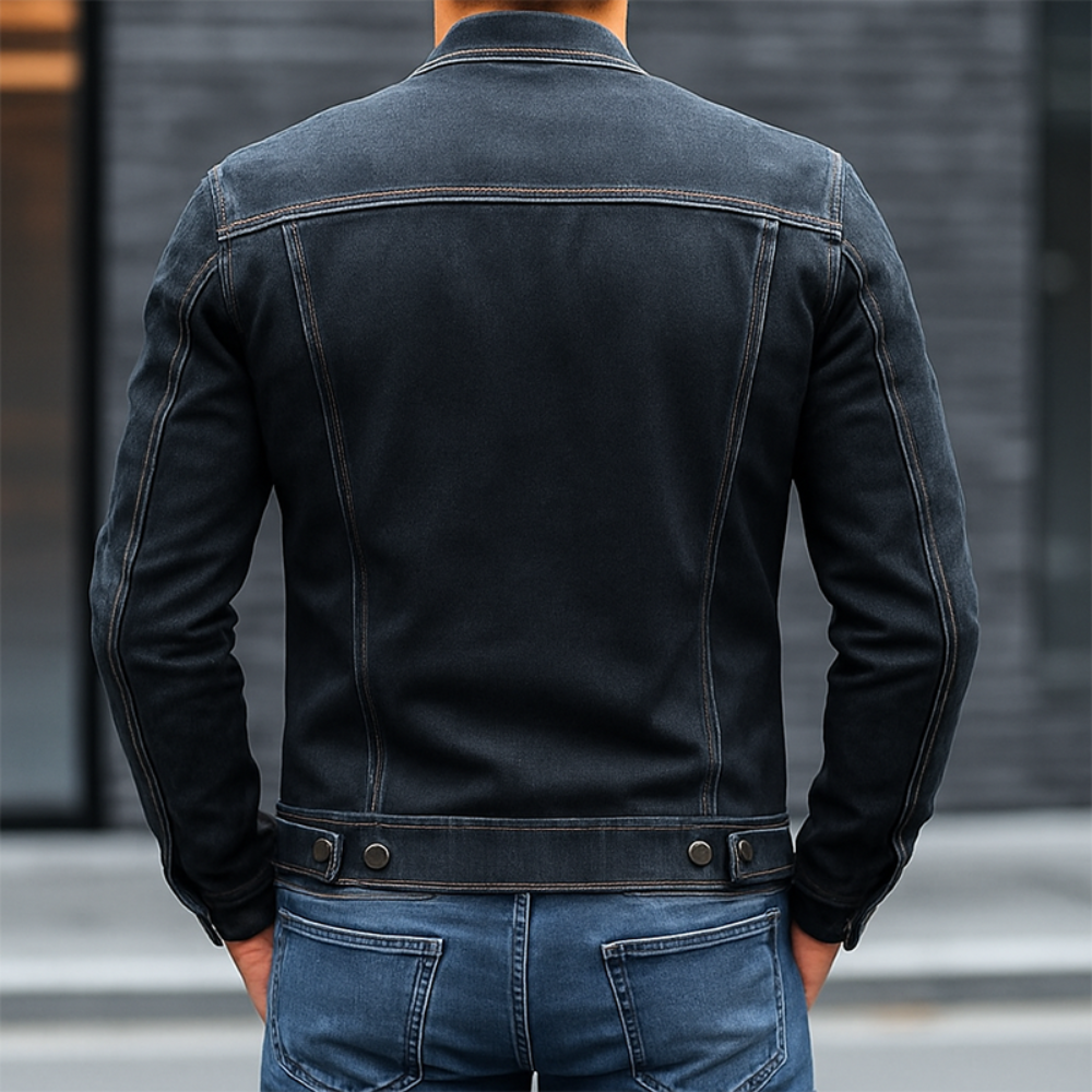Men's Slim Fit Vintage Washed Denim Jacket Baseball Collar Style 2