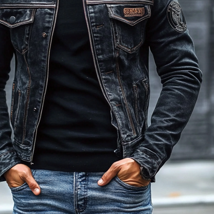 Men's Slim Fit Vintage Washed Denim Jacket Baseball Collar Style 3