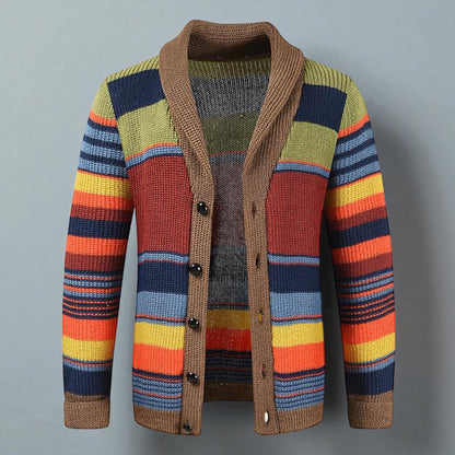 Men's Striped Button Front Cardigan Jacket - Knitted Style