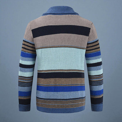 Men's Striped Button Front Cardigan Jacket - Knitted Style