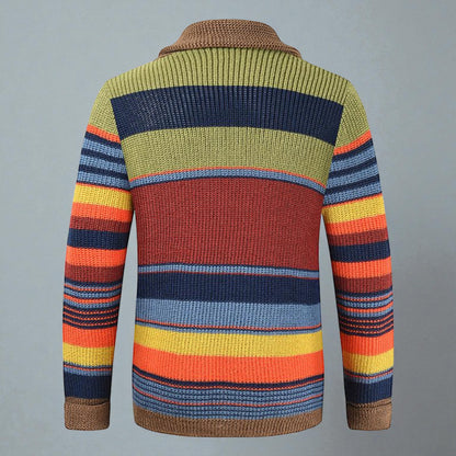 Men's Striped Button Front Cardigan Jacket - Knitted Style
