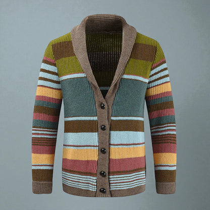 Men's Striped Button Front Cardigan Jacket - Knitted Style