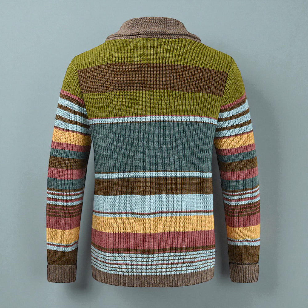Men's Striped Button Front Cardigan Jacket - Knitted Style
