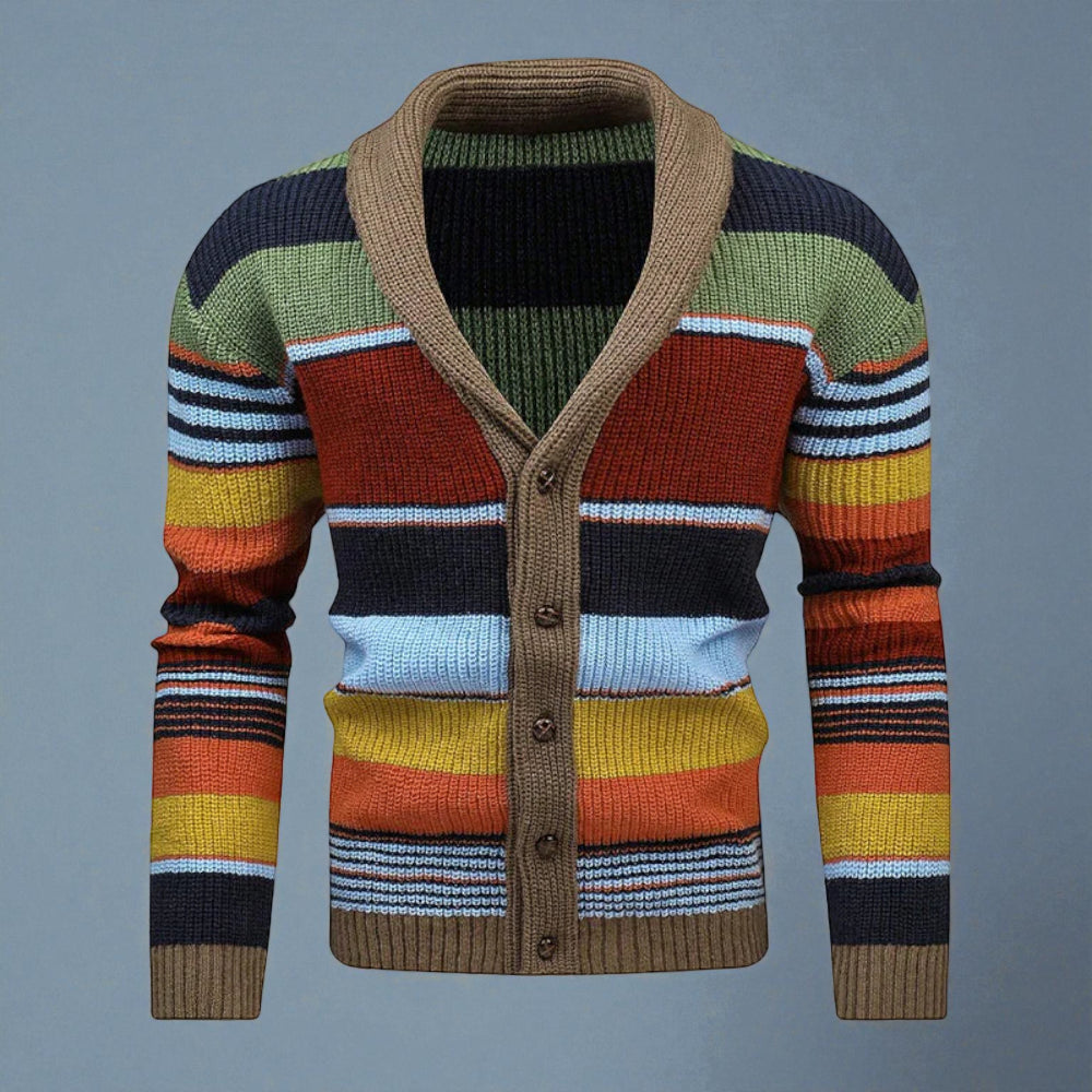 Men's Striped Button Front Cardigan Jacket - Knitted Style
