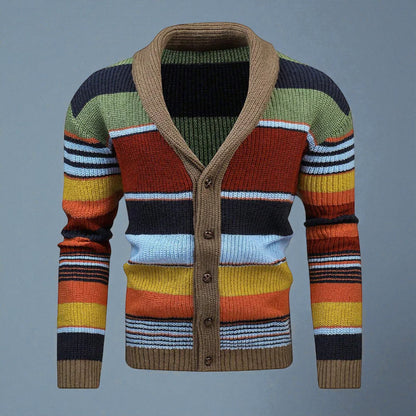 Men's Striped Button Front Cardigan Jacket - Knitted Style