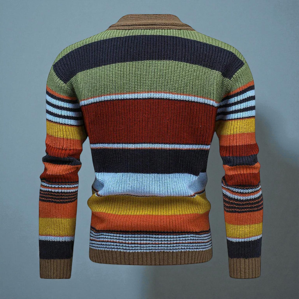 Men's Striped Button Front Cardigan Jacket - Knitted Style