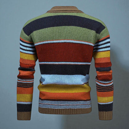 Men's Striped Button Front Cardigan Jacket - Knitted Style