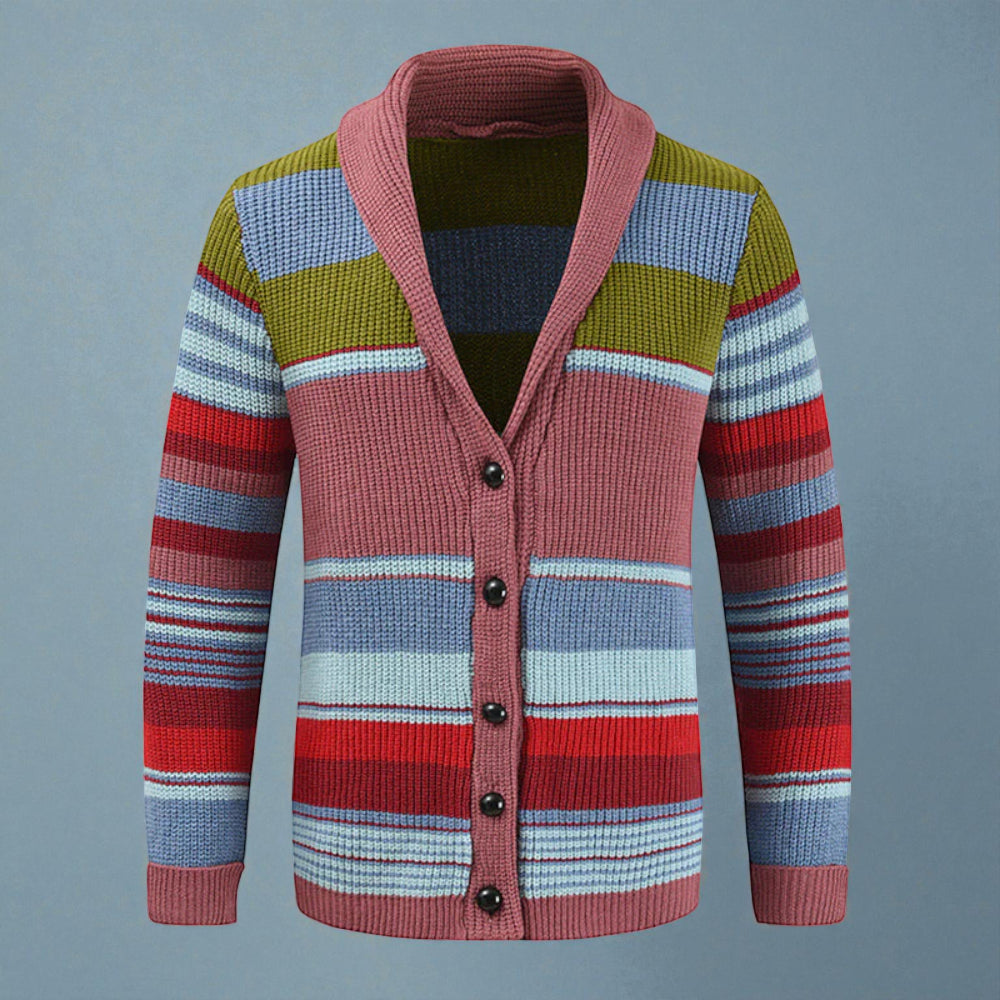 Men's Striped Button Front Cardigan Jacket - Knitted Style