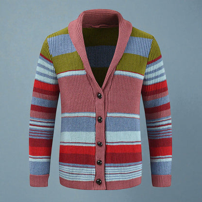 Men's Striped Button Front Cardigan Jacket - Knitted Style