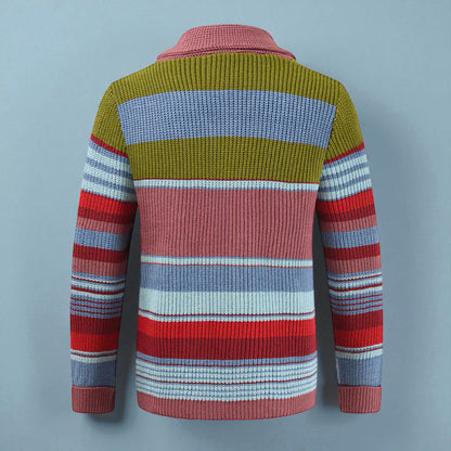 Men's Striped Button Front Cardigan Jacket - Knitted Style