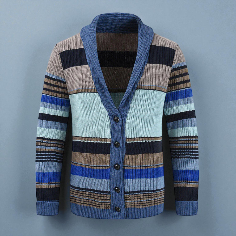 Men's Striped Button Front Cardigan Jacket - Knitted Style