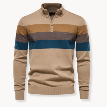 Men's Striped Quarter Zip Sweater - Long Sleeve Pullover