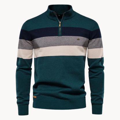 Men's Striped Quarter Zip Sweater - Long Sleeve Pullover
