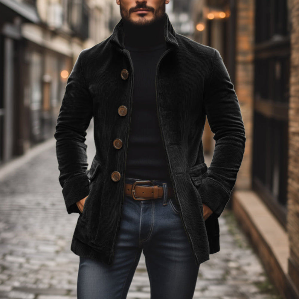 Men's Stylish Corduroy Coat - Button Up Winter Jacket