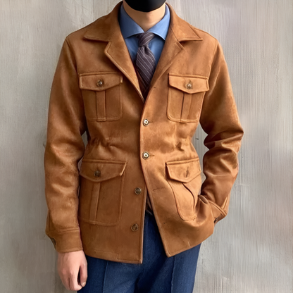 Men's Suede Safari Field Jacket - Button Front Style