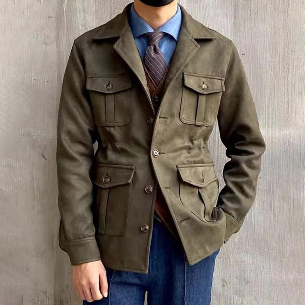 Men's Suede Safari Field Jacket - Button Front Style