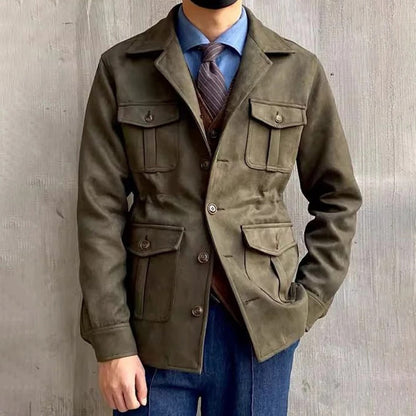 Men's Suede Safari Field Jacket - Button Front Style