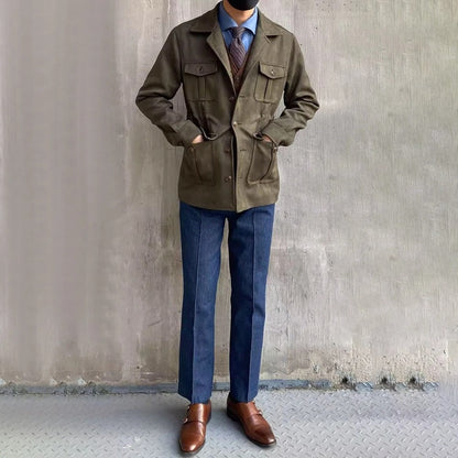 Men's Suede Safari Field Jacket - Button Front Style
