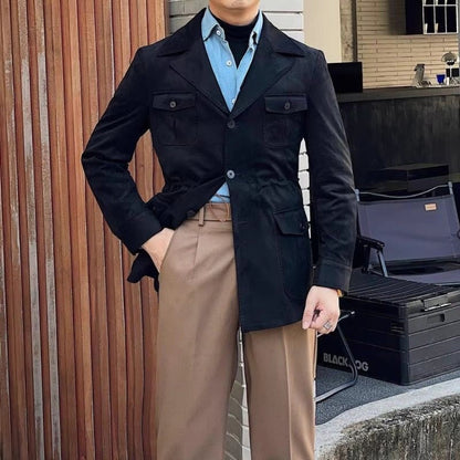 Men's Suede Safari Field Jacket - Button Front Style