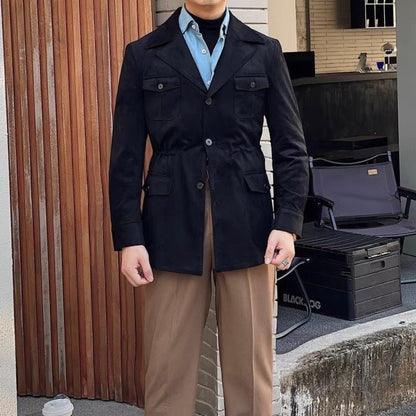 Men's Suede Safari Field Jacket - Button Front Style
