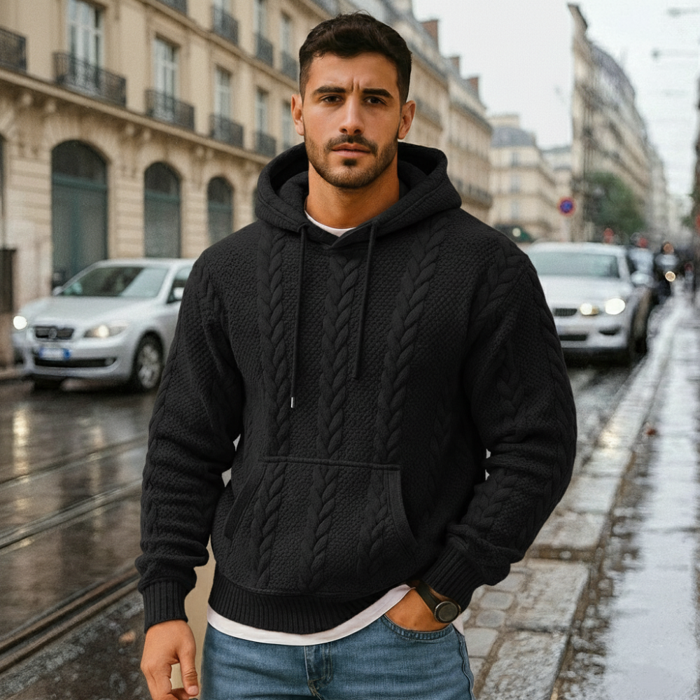 Men's Textured Cable Knit Hoodie - Chunky Pullover