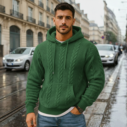 Men's Textured Cable Knit Hoodie - Chunky Pullover