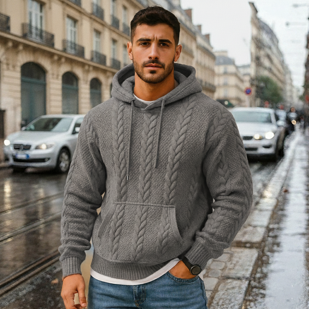 Men's Textured Cable Knit Hoodie - Chunky Pullover